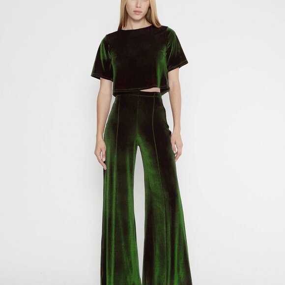 Ripley Rader Olive Green Wide Leg Velvet Pants Size 4 (Large) - Picture 2 of 4